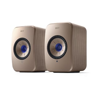 KEF LSX II Beige + KEF S1 Gulvstativ blå